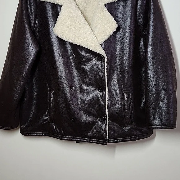 Lauren Ralph Lauren Faux Leather Women's Brown Sherpa Lined Coat Womens 3X